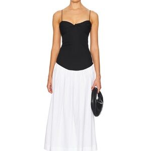 Spaghetti-Strap Black and White Midi Dress